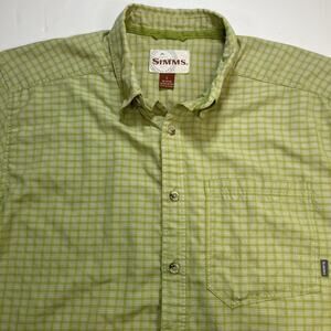 Simms Men’s Plaid Button Down Fishing Shirt Green Large Outdoor Casual